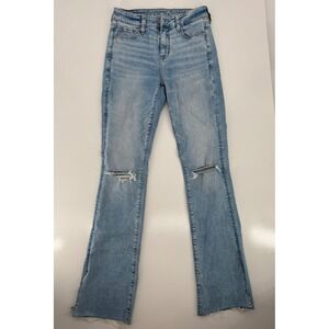 American Eagle Women Distressed Knee‎ Flare Jeans Next Level Stretch Size 4